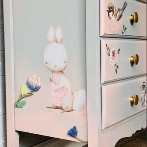 Bunny rabbit and rose flower transfer decal arts & crafts wall furniture decor